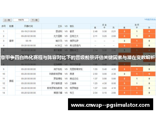 意甲争四白热化赛程与阵容对比下的晋级前景评估关键因素与潜在变数解析
